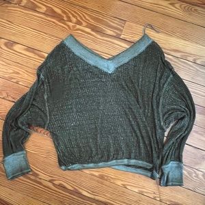 Free People Southside V-Neck Thermal in Green